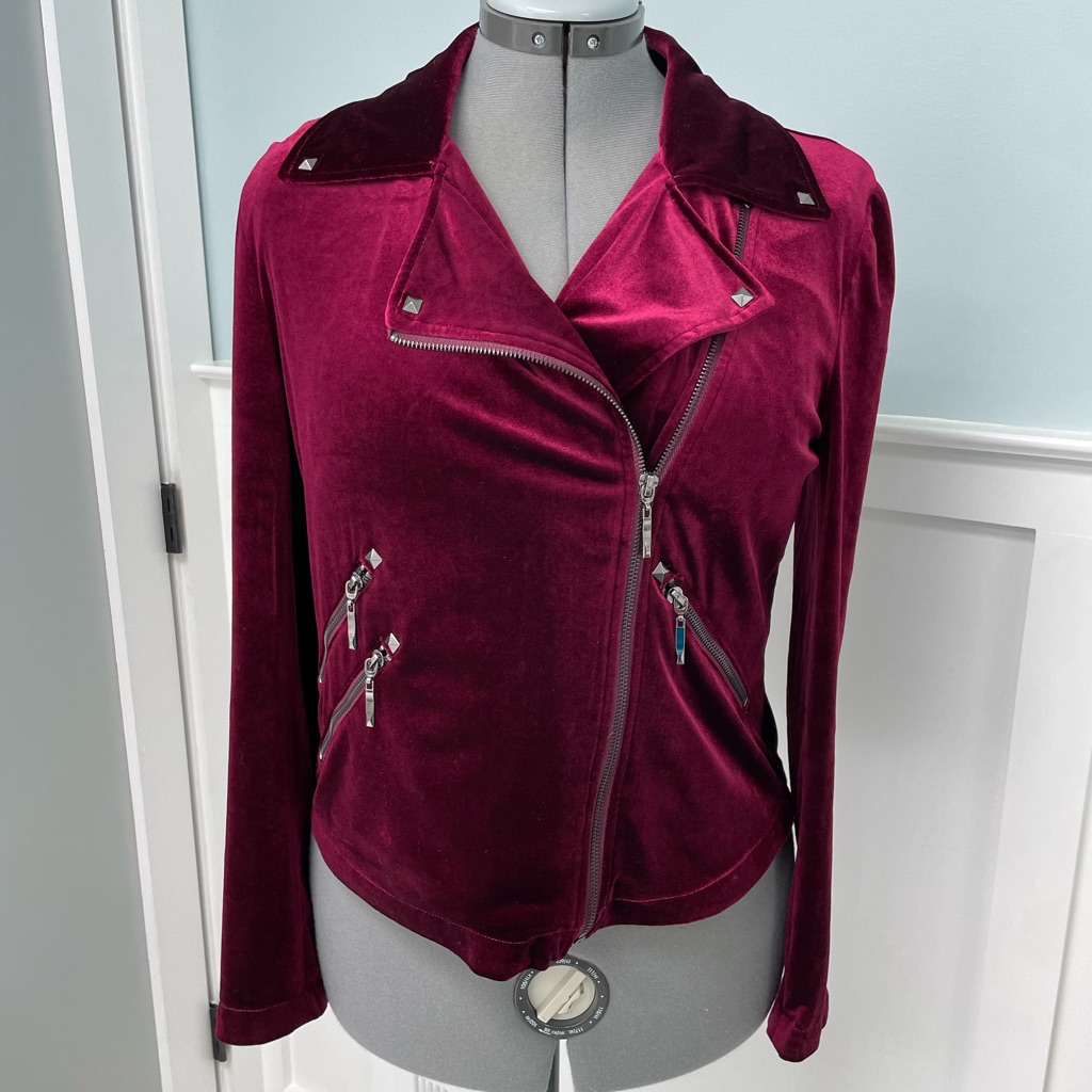 Rm Badgley Mischka Burgundy Velvet Moto Jacket M